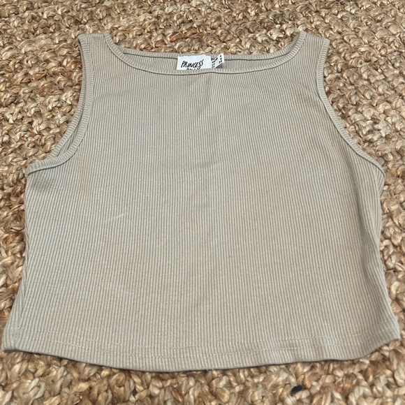 Princess Polly Beige Tan High Neck Darlington crop top ribbed slim fit tank top - Picture 2 of 7